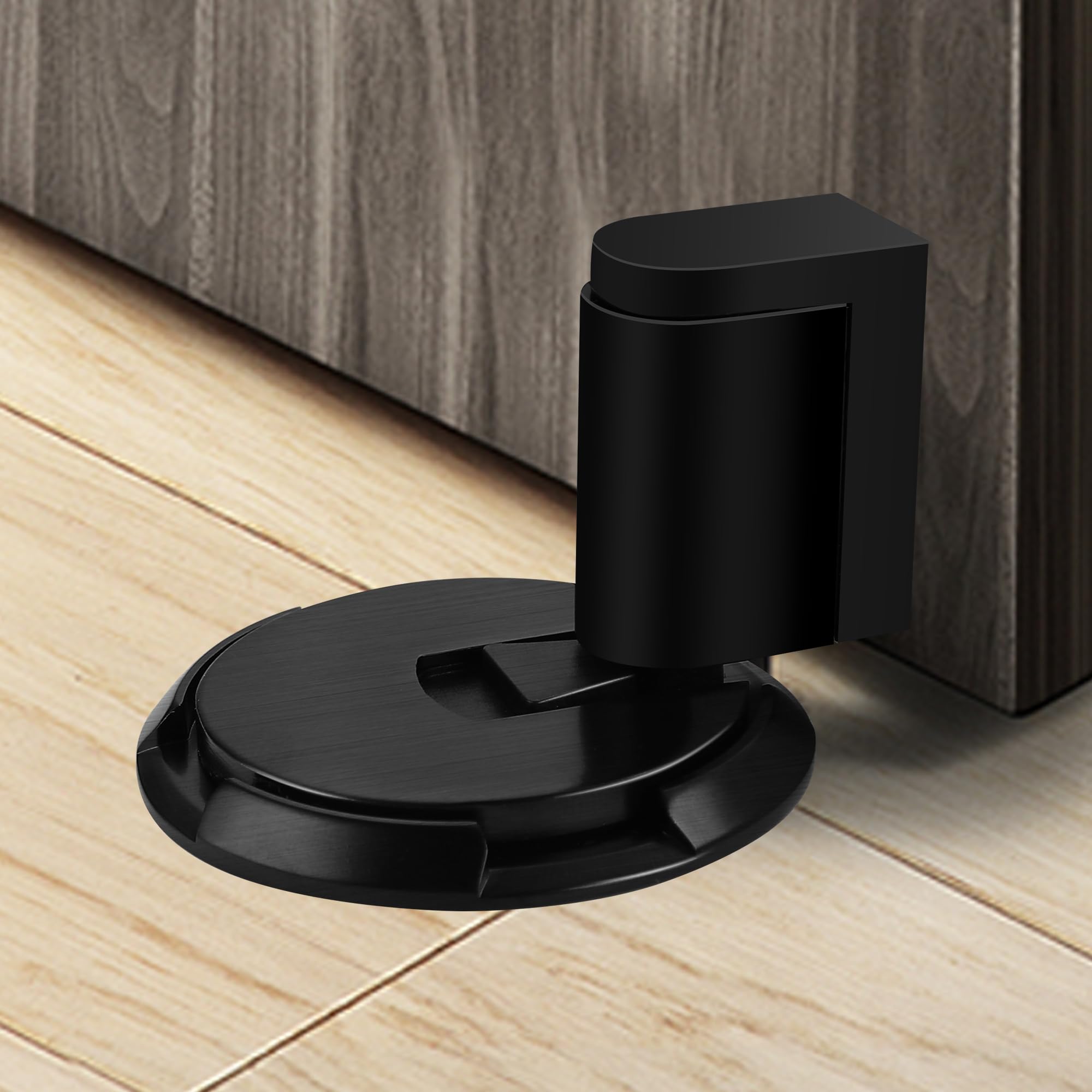 Photo 1 of VACNEA Windproof Door Stopper, Mechanical Heavy Duty Adjustable Height Door Catch Holder, Keep Door Open, No Drilling or Screw Mounting with Adhesive Pads & Screws, 1Pack, Black