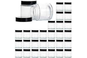 11 HOA KINH 4 Ounce Glass Jars with Lids, Hoa Kinh 30 Pack Clear Empty Cosmetic Containers Round Airtight Glass Jar with Black Lids for Storing Lotions, Powders, and Ointments