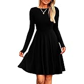 PRETTYGARDEN Women's Fall Short Dress Ribbed Knit Crewneck Long Sleeve A Line Flowy Casual Elegant Going Out Winter Dresses