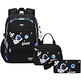 ZHANAO Backpack Set for Boys Astronaut Schoolbag with Lunch Box Pencil Case Set Bookbags for Kids Children Waterproof Lightweight Backpacks