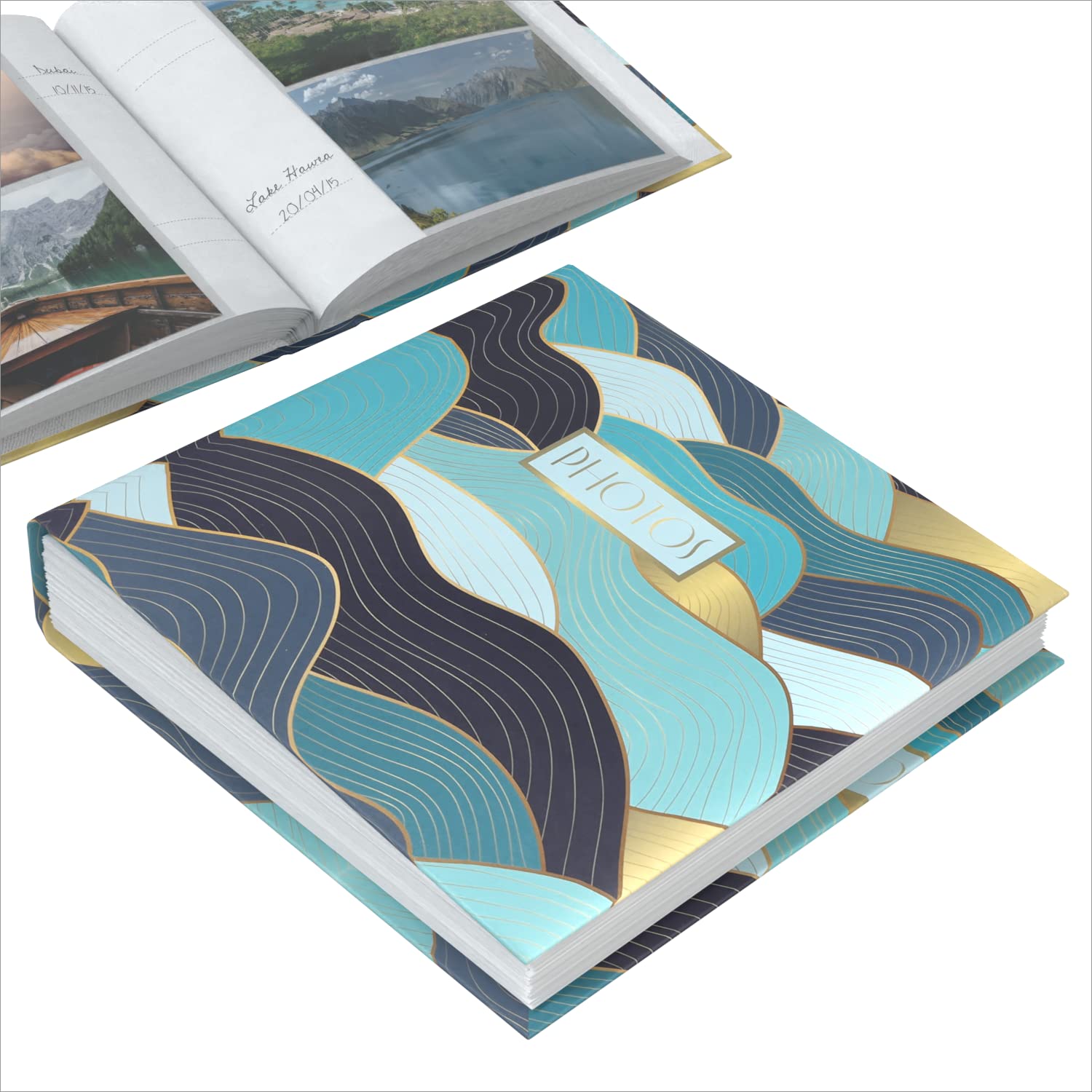 ACROPAQ - Photo Album with Wave Design for 200 Photos - 100 Pages, 200 Sleeves for Photos 10 x 15 cm, with Space for Design and Labelling - Photo Book, Album, Album for DIY