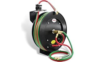 RX WELD Torch Hose Reel Auto-Rewind Retractable, with 1/4-Inch x 50 Feet with 9/16"-18 B Fittings Oxy Acetylene Hose