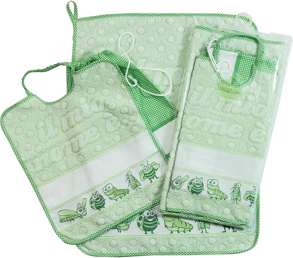 Set Asilo Personalizzato Con Nome - 4 Pezzi: Bavaglino, Asciugamano, Sacca E Bustina, Rosa, Cotone - Foto 5