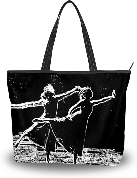 Amazon トートバッグ 踊り子 女 白黒 レディース 肩掛け 大容量 通勤 通学 旅行 高校生 軽い 軽量 肩掛けバッグ 対応 ハンドバッグ 大きさ ファスナー 2way 手提げバッグ ギフト プレゼント トートバッグ
