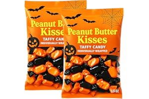 GENERIC Peanut Butter Kisses Taffy Candy Individually Wrapped Black & Orange Candies - Made with Real Peanut Butter | Nostalgic Halloween Trick Treat Gift (2 Pack Bags(3.5 oz Each))