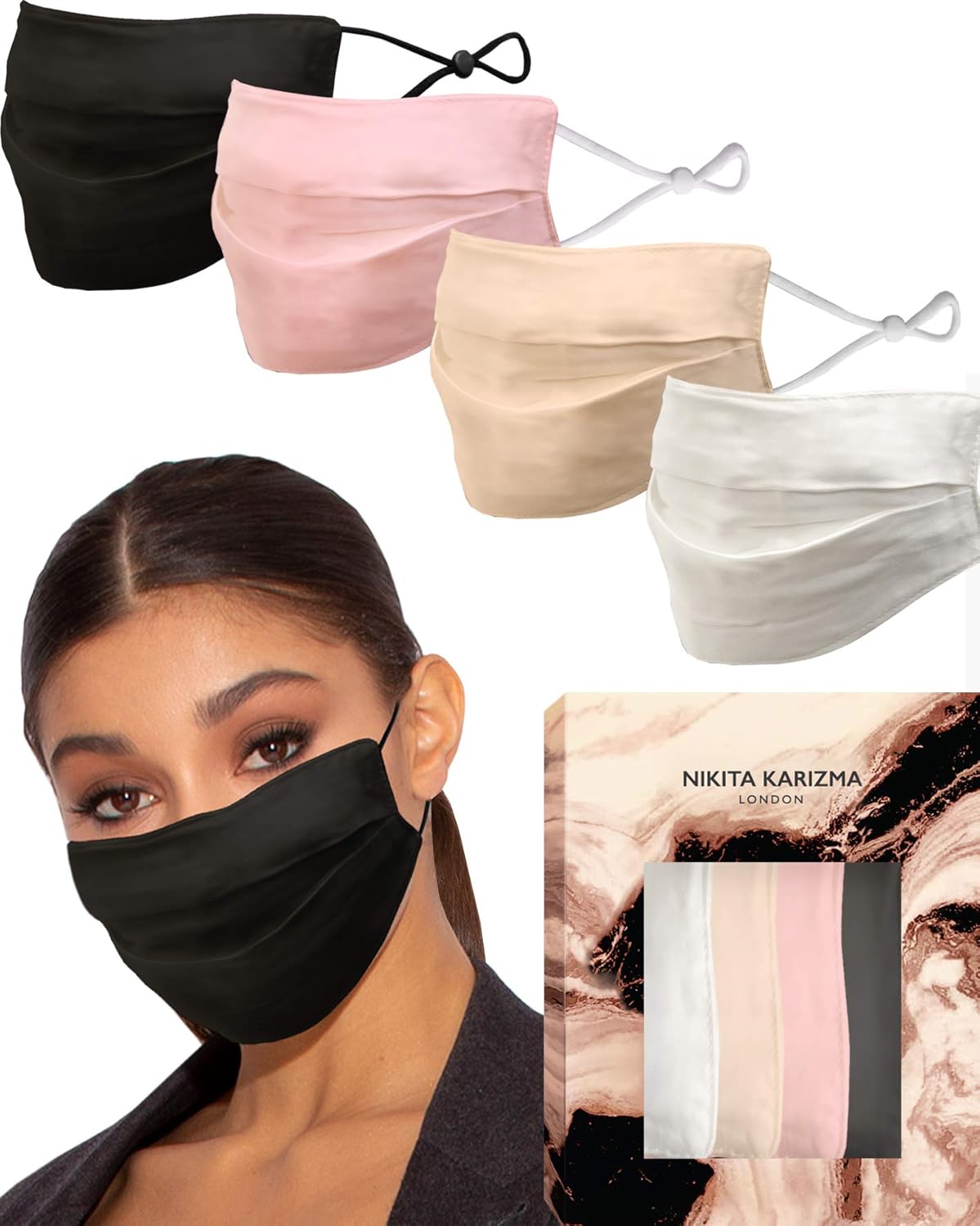 KARIZMA Beverly Hills Silk Face Mask 4 Pack Collection. Fashionable Designer for Women. Washable Fabric Reusable Facemask. Real Mulberry Silk Masks