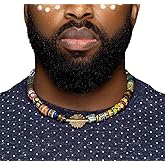 Male African Bead Choker| Men's Krobo Glass Bead Necklace w/Sun Baule from Ghana – Unisex| Cloth&Cord
