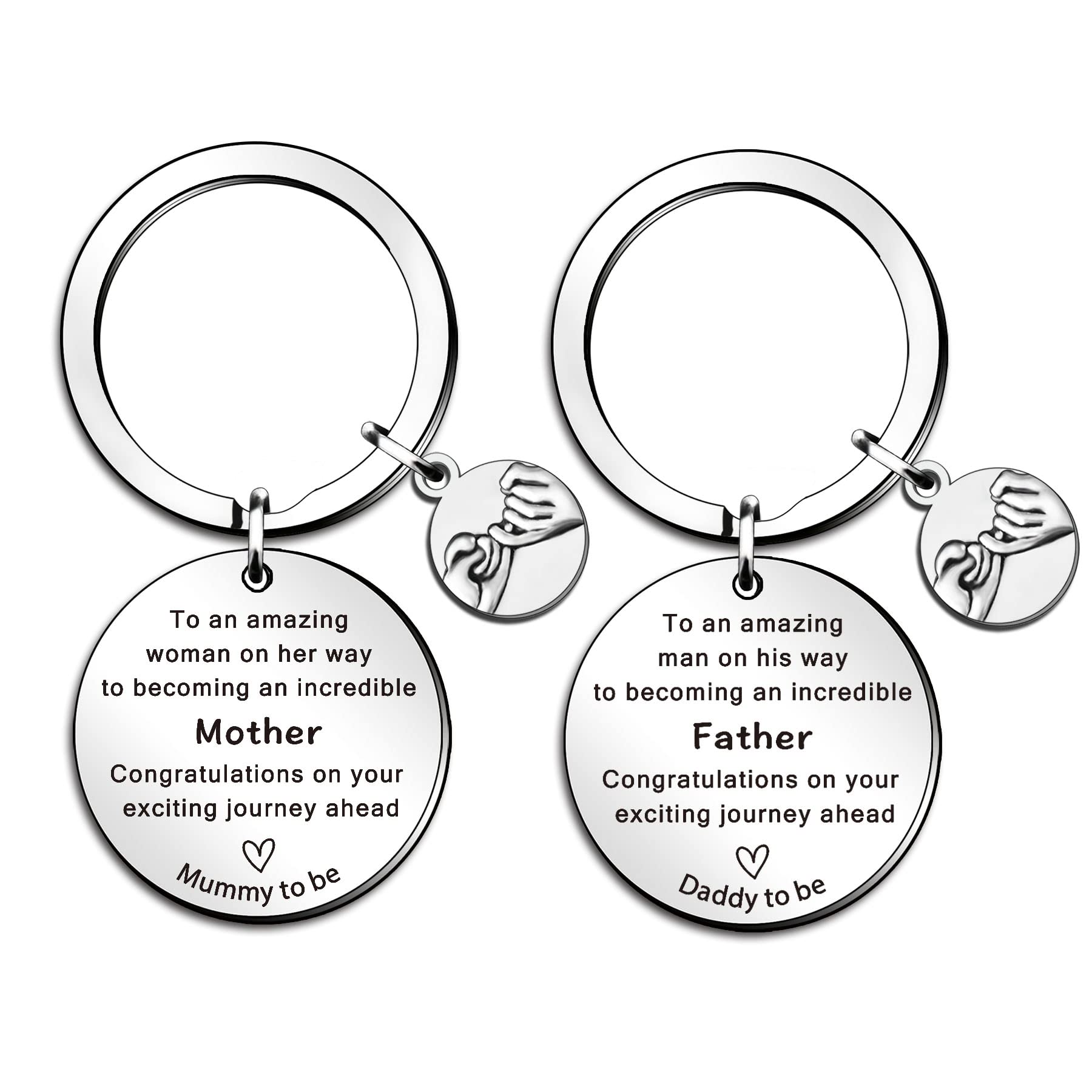 QMVMV Mummy to Be & Daddy to Be Keyring Set - Pregnancy & Baby Announcement Gifts for New Parents
