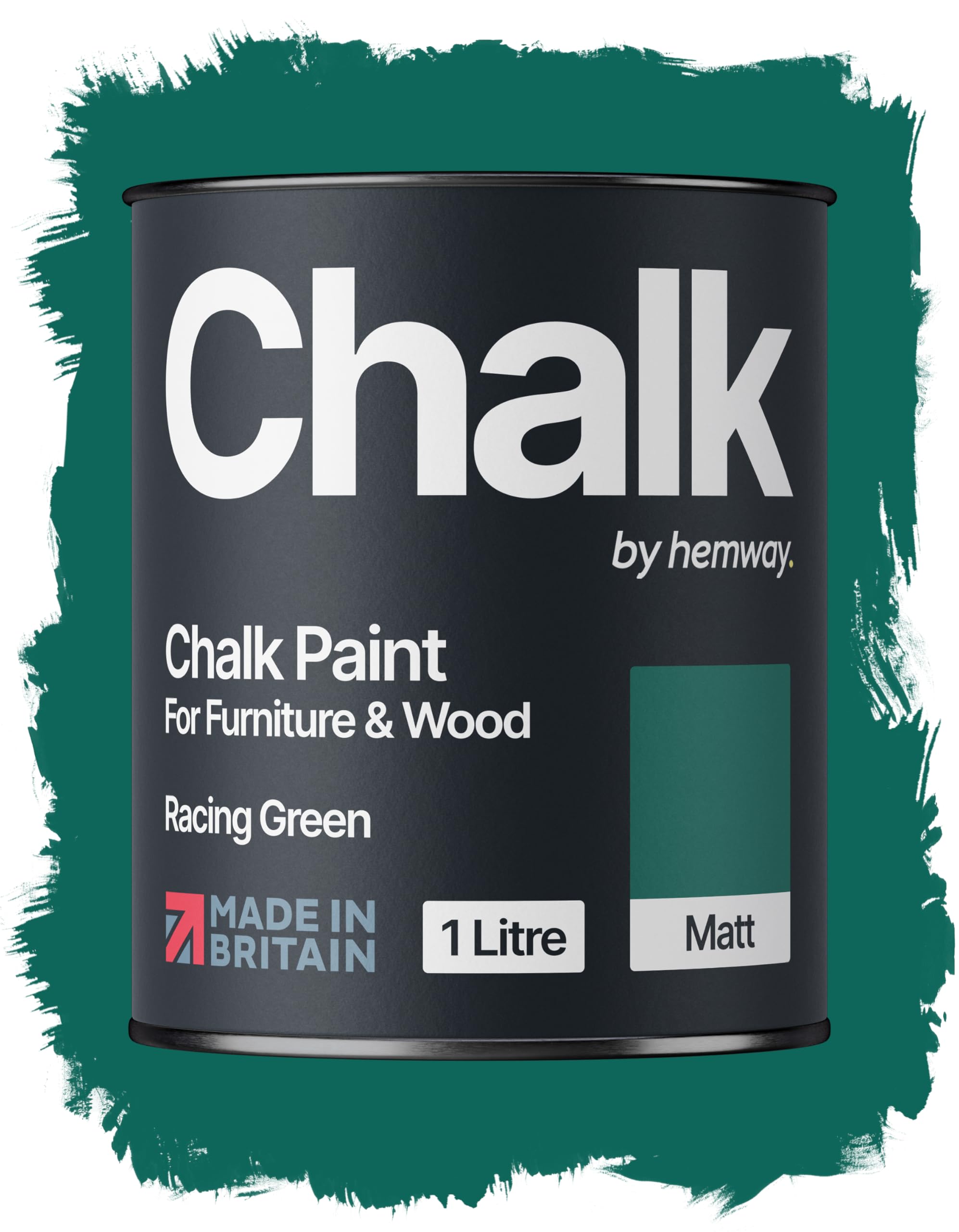 Hemway Chalk Paint Racing Green Furniture Paint 1L, Matt Finish Shabby Chic, Chalk Furniture & Walls, Quick Dry & 1 Coat