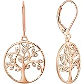 YL Tree Earrings Sterling Silver Tree of Life Hook Earrings Round Birthstone Dangle Drop Jewelry for Women