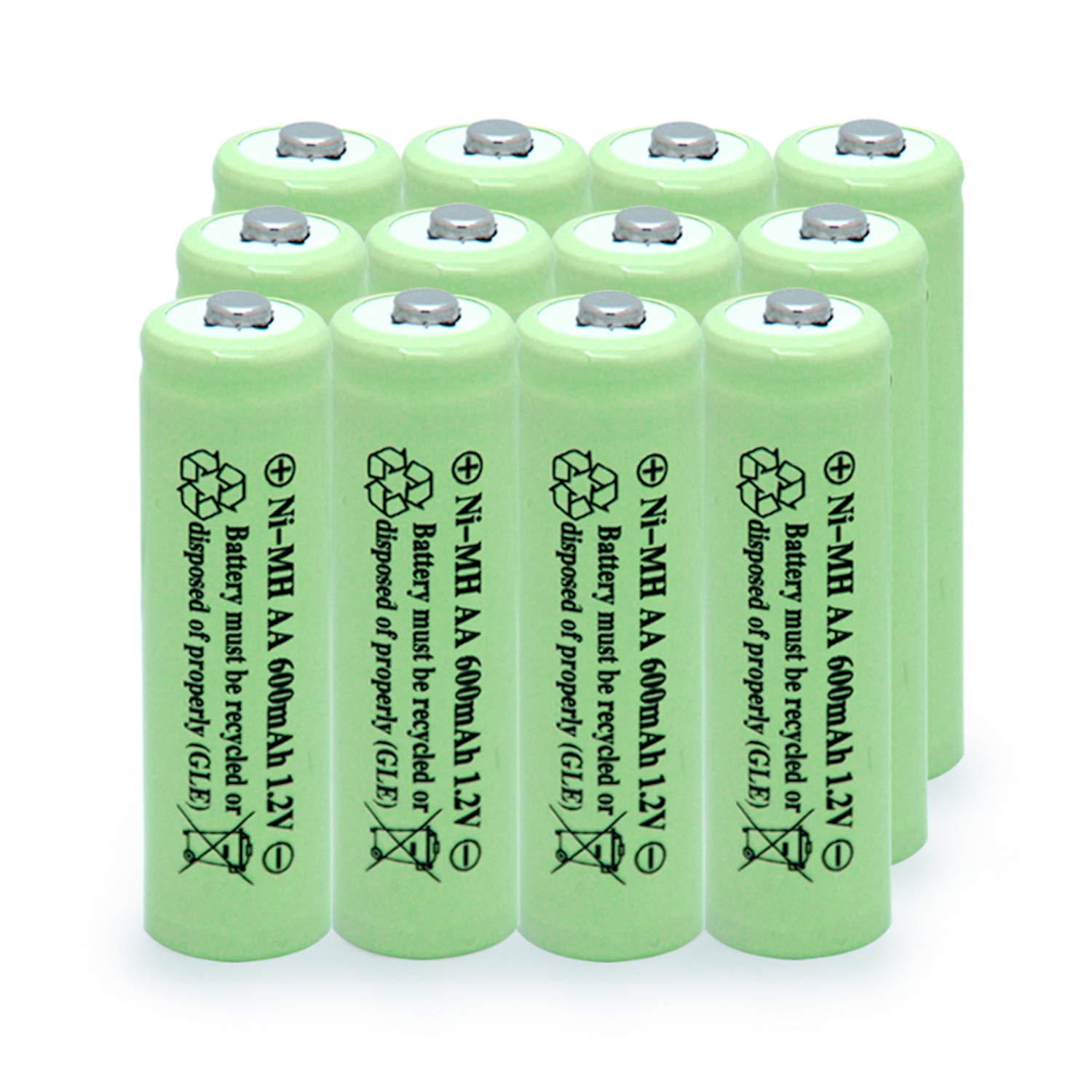 AA Solar Light Batteries NIMH 600mAh 1.2V Double A Rechargeable for Garden Lawn Landscaping Solar Lights Remotes Mice(12Pcs)