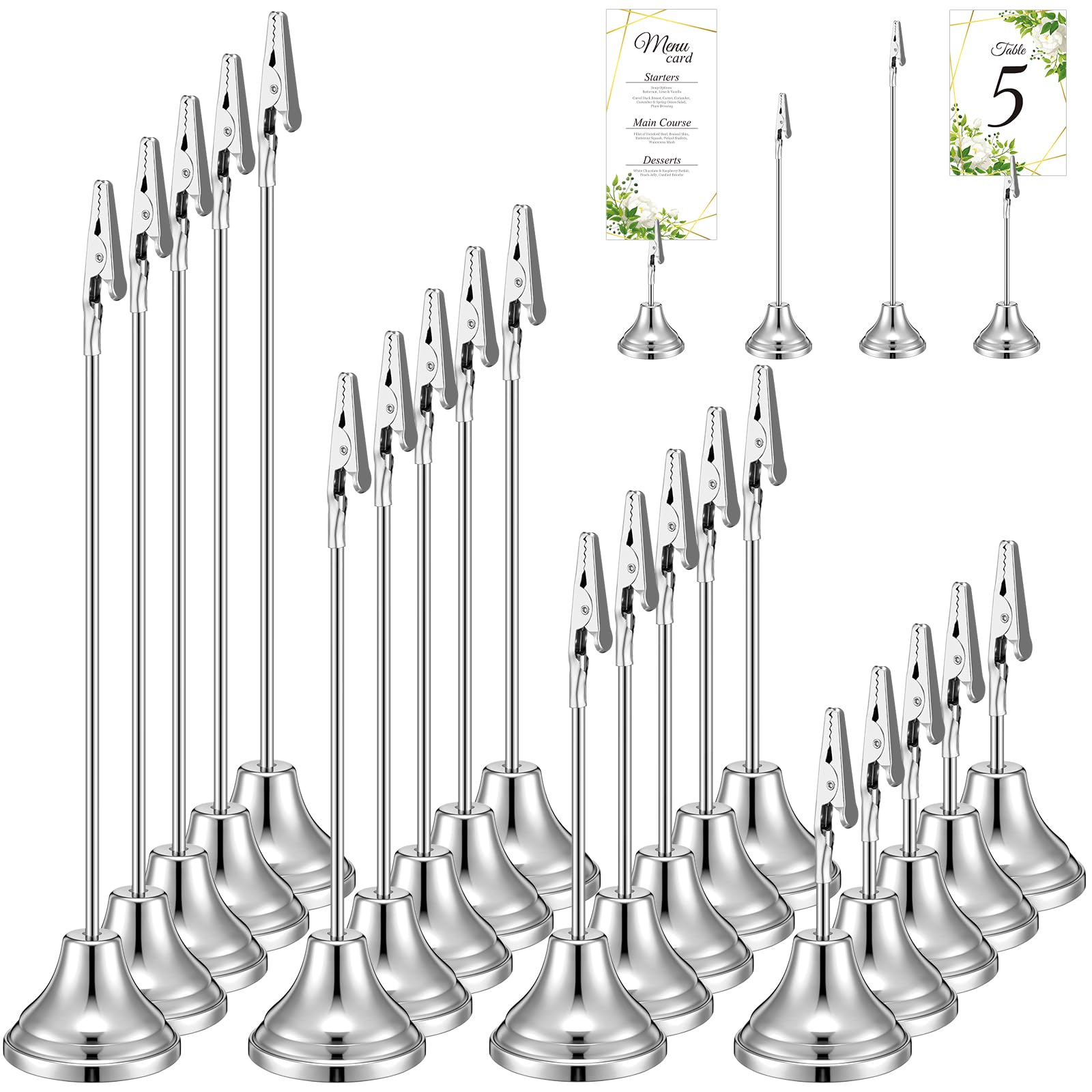 Photo 1 of Humyoun 20 Pcs Table Number Holders 4/6/8/10 Inch Metal Place Card Holders with Alligator Clip Heavy Base Wedding Table Number Stand Picture Photo Clip for Banquet Party Birthday Restaurant(Silver)