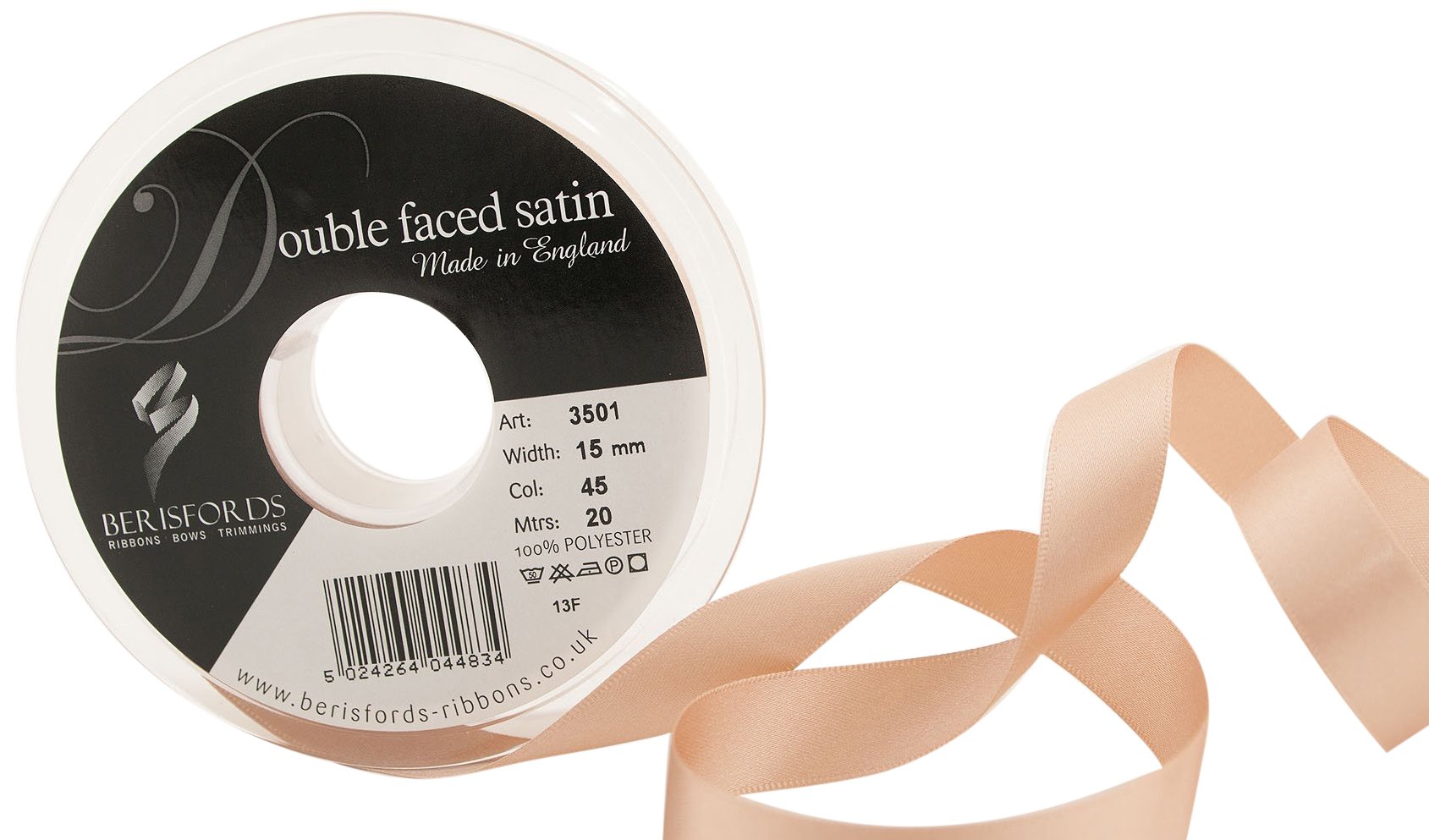 Berisfords 3501 15mm 45 Ecru Double Satin Ribbon x 20mtr, 20m