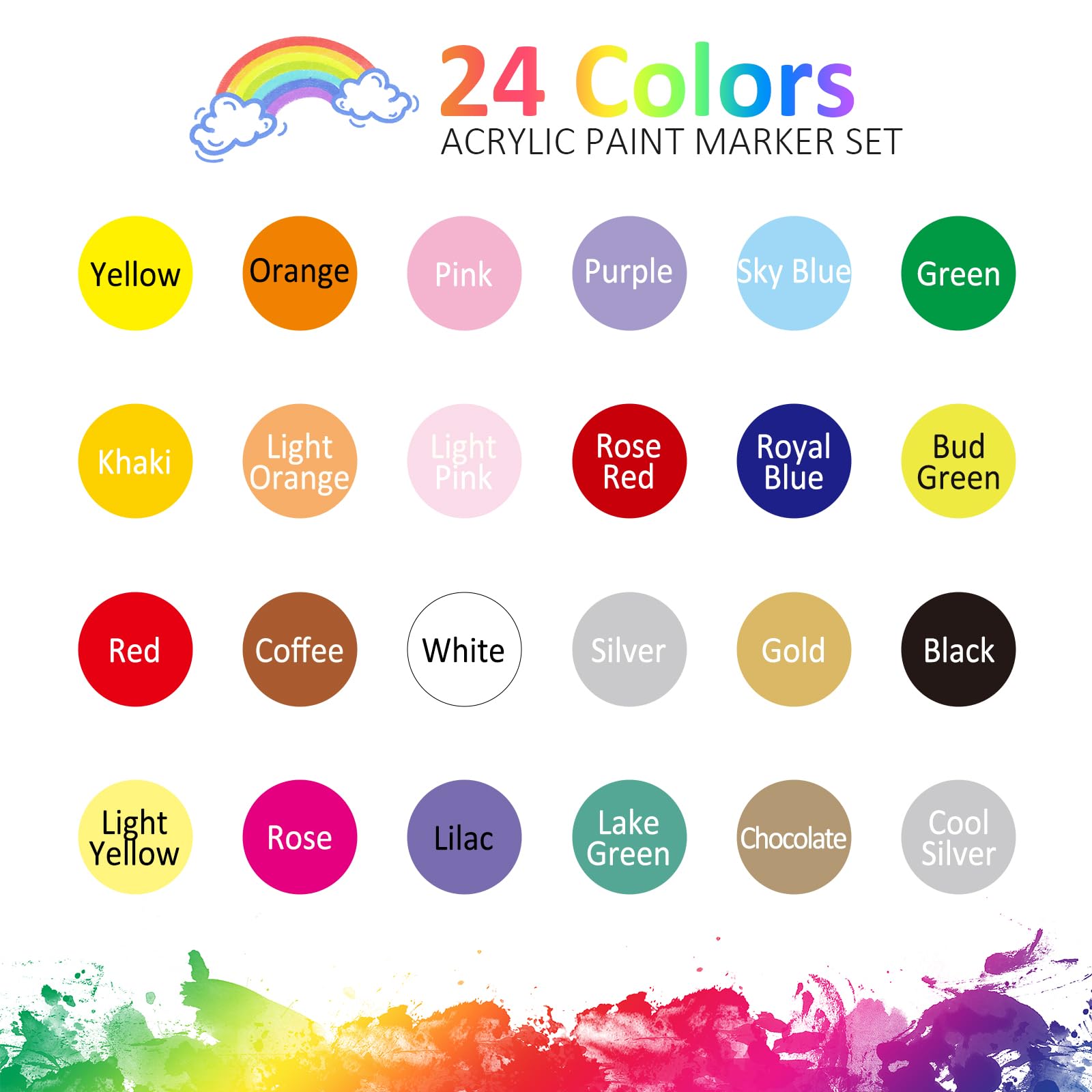 SMOOTHERPRO Acrylic Paint Markers, 24 Colors Dual Tip Acrylic Paint Pens for Wood, Canvas, Stone, Pumpkins, Rock Painting, Glass, Plastic, Ceramic, DIY Crafts Art Supplies