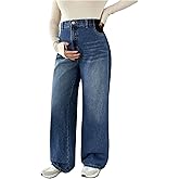 MakeMeChic Women's Maternity Jeans Loose Wide Leg Over The Belly Straight Pregnancy Jeans Denim Pants