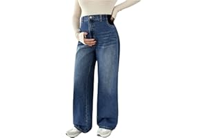 MakeMeChic Women's Maternity Jeans Loose Wide Leg Over The Belly Straight Pregnancy Jeans Denim Pants