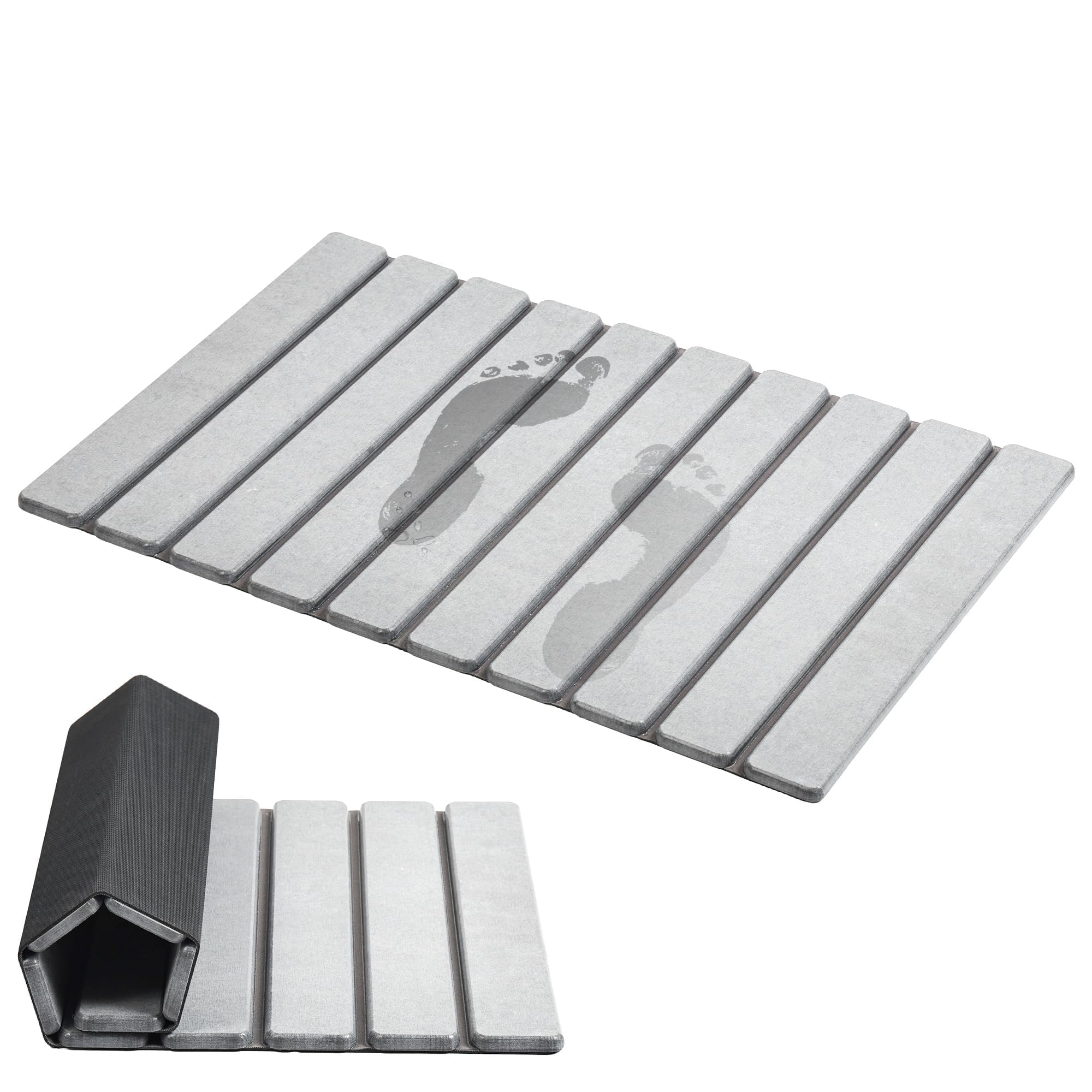 Photo 1 of AWW Foldable Stone Bath Mat, Super Absorbent Diatomite, Non-Slip Quick Drying Mat, Compact, Light Grey, 23.6 x 15.5 Inch