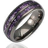 100S JEWELRY Engraved Personalized Gunmetal Purple Tungsten Rings For Men Amethyst Inlay Wedding Promise Band Size 6-16