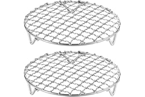 HARFINGTON 2pcs Round Cooking Rack 5.9-inch 201 Stainless Steel Cross Wire Barbecue Grill Net with 20mm Legs for Cooking Baki