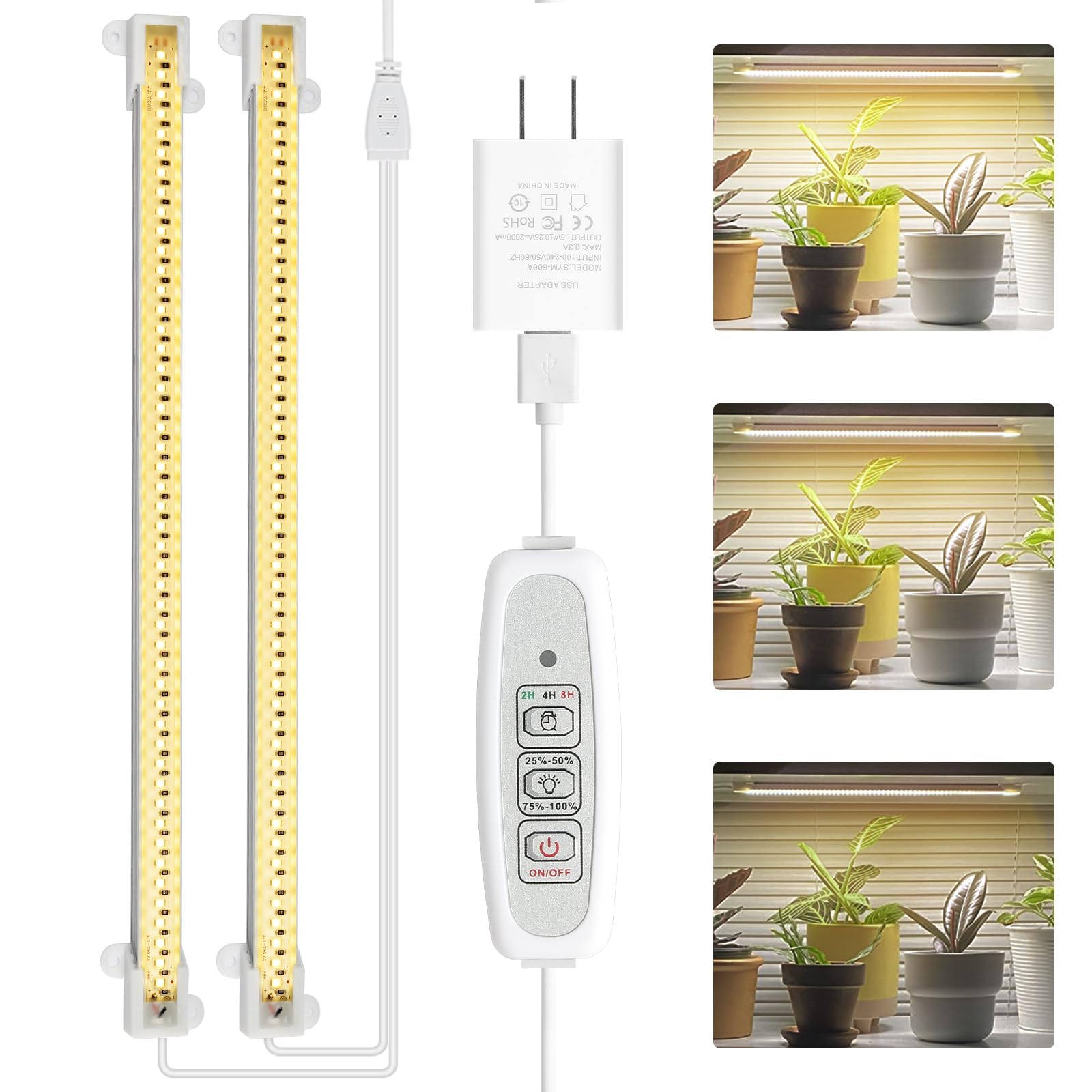 Photo 1 of Mosthink LED Plant Grow Light Strips Full Spectrum for Indoor Plants with Auto ON/Off Timer, 48 LEDs / 4 Dimmable Levels, Sunlike Grow Lamp for Hydroponics Succulent, 2 Pack