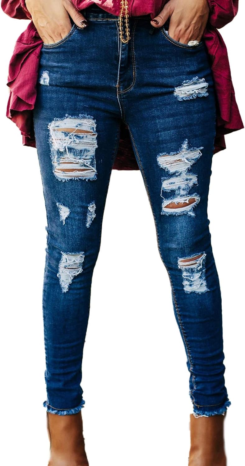 CORAFRITZ Womens Distressed BootCut Mid Rise Pocket Slim Fit Ripped Hole Denim Jeans Amazon.co