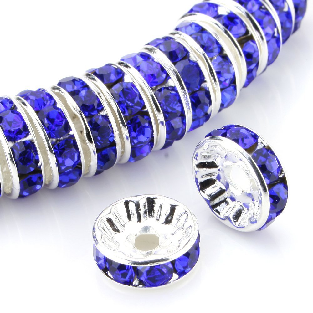 RUBYCA 100pcs 6mm A+++ Round Rondelle Spacer Charm Beads Silver Tone Royal Blue Czech Crystal