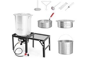 ROVSUN 30QT Turkey Fryer & 10QT Fish Fryer Kit w/ 55,000BTU Propane Stove, Aluminum Outdoor Deep Fryer & Seafood Boiler Steamer w/Baskets, Thermometer, Marinade Injector, Turkey Rack & Rack Lifter