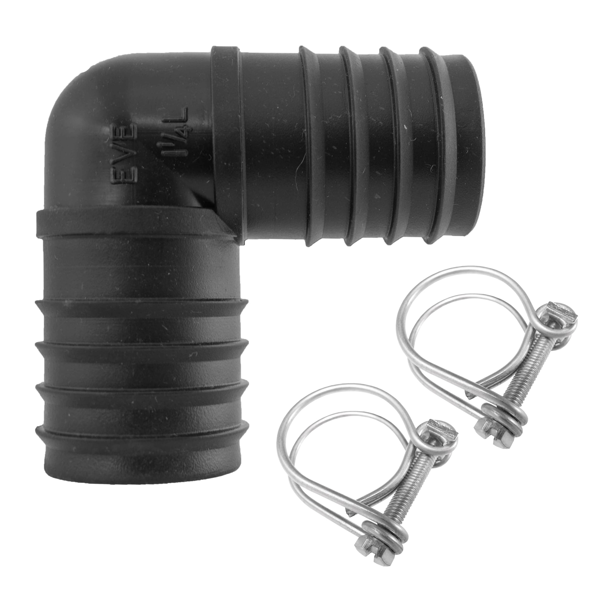 32mm (1.25") Pond Corrugated Flexible Pipe/Hose Elbow Connector +2 x Matching Double Wire Hose Clips