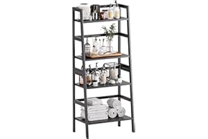 HITNET Black Bookshelf, 4-Tier Ladder Shelf, Freestanding Leaning Bookcase with Bamboo Shelves, Space Saving Flower Plant Stand for Small Space
