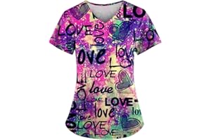 OIOLOYJM Scrubs for Women Set Nurse Gifts Printed Scrub Tops Women V Neck Short Sleeve Nursing Tops with Pockets