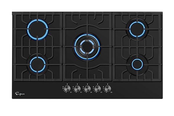 Empava 30" Gas Stove Cooktop, 5 Italy Sabaf Burners, Black Glass