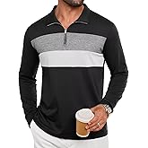 Epoleatries Mens Quarter Zip Polo Shirt Long Sleeve Color Block T Shirts for Men Lightweight Casual Striped Golf Polos