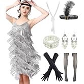 Women's Flapper Dress 1920s Gatsby Tassel Sway Dance Cocktail Dress with 20s Accessories Set