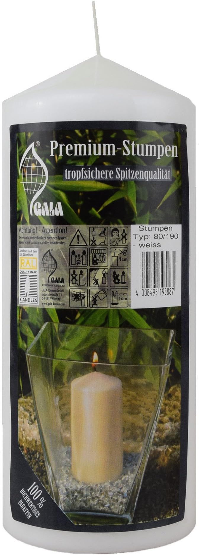 1X Premium Quality White Pillar Candles 80/190mm - 85 Hour Burn Time