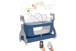 ELEPHTT-BABY Electirc Baby Bassinet, Rocking Baby Crib with Locking Wheels, Baby Bassinets Bed Sleeper for Newborn with Remote Connection,Portable Baby Cradle for Infant with 3-Speed Swing and Timer,Bluetooth