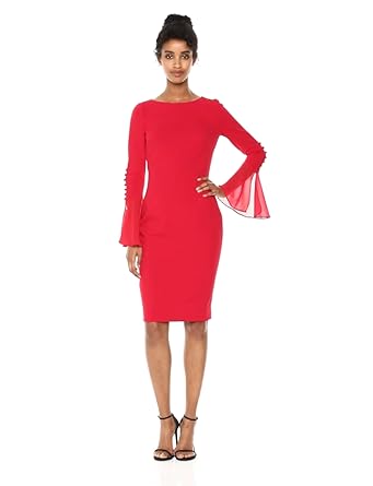 Calvin klein chiffon bell sleeve sheath dress era