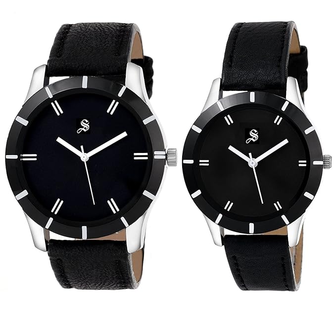 Analog Black Dial Mens Watch and Womens Watch - Couple Combo 1