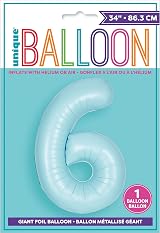 Unique Giant Foil Number 6 Balloon 86 cm Matte Baby Blue Brand New view 2