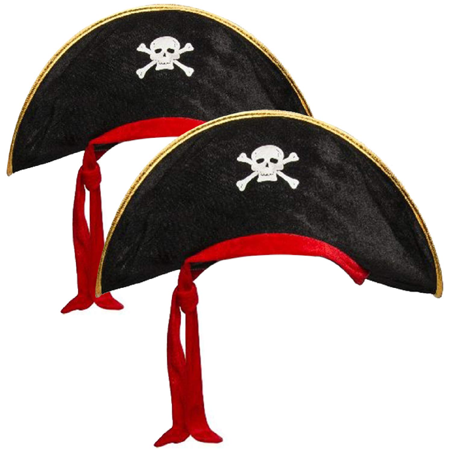 com-four® 2x pirate hat with skull - hat for children and adults - costume for Mardi Gras, Carnival, Halloween (02 pieces - pirate black/red/gold colored)