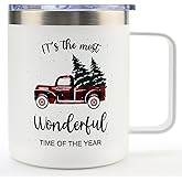 White Christmas Tree Mugs for Women Men Cute Xmas Coffee Cups Large Holiday Mug Christmas Kitchen Home Decor Gifts for Her Him Stainless Steel Festive Coffee Mug with Lid Insulated Travel Tumbler Cup