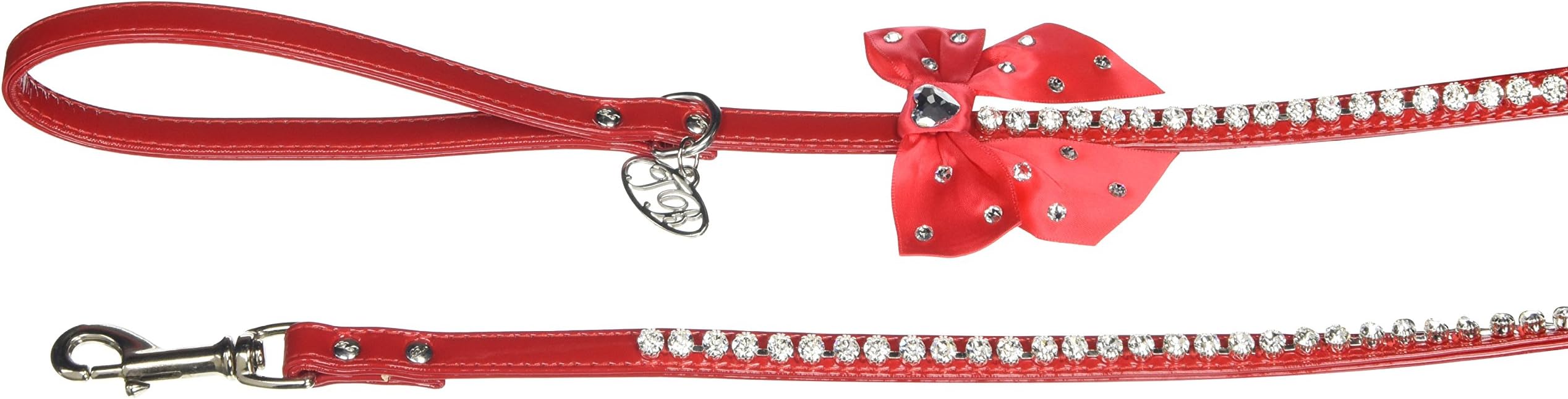Trilly tutti Brilli Nadia Dog's Leash with Swarovski Decorated Bow and Chain, 120 x 1.2 cm, Red Patent