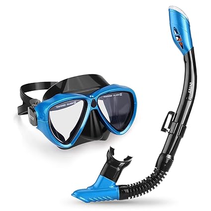 INTEY Schnorchelset Schnorchelmaske mit Anti-Fog Taucherbrille und Dry Schnorchel inkl. Ausblasventil und Anti-Fog Tachermask