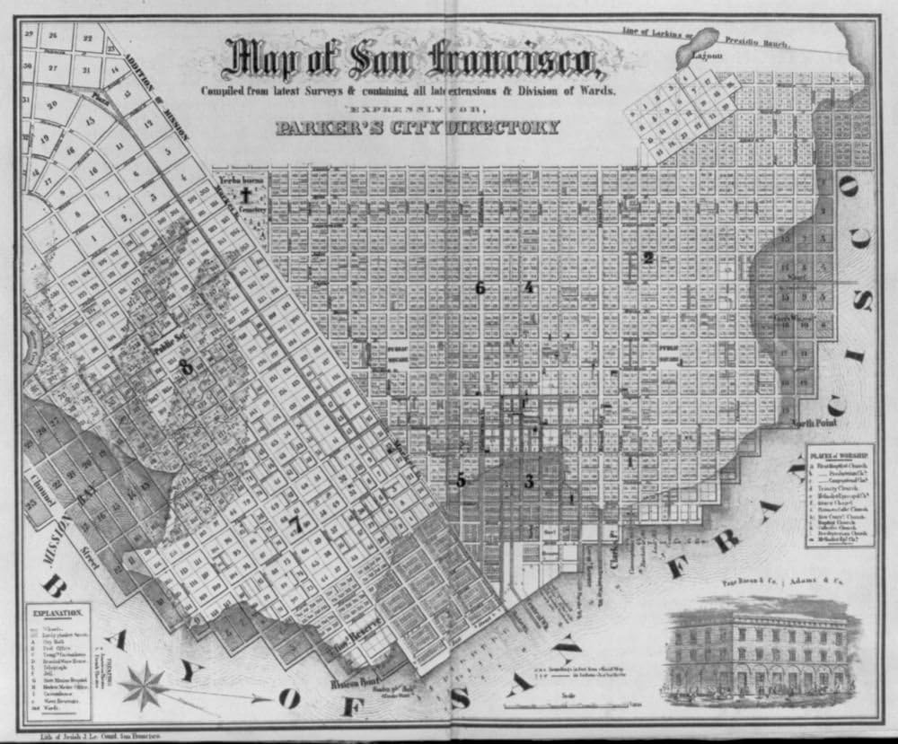 Photographs - INFINITE PHOTOGRAPHS Photo: Map of San Francisco, California, CA, 1852