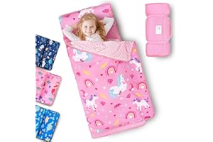 Primlect Toddler Nap Mat with Removable Pillow and Fleece Blanket, Extra Large 55''x35'' Sleeping Bag, Washable, Light, Easy to Roll up, Perfect for Daycare, Preschool, Kindergarten, Travel