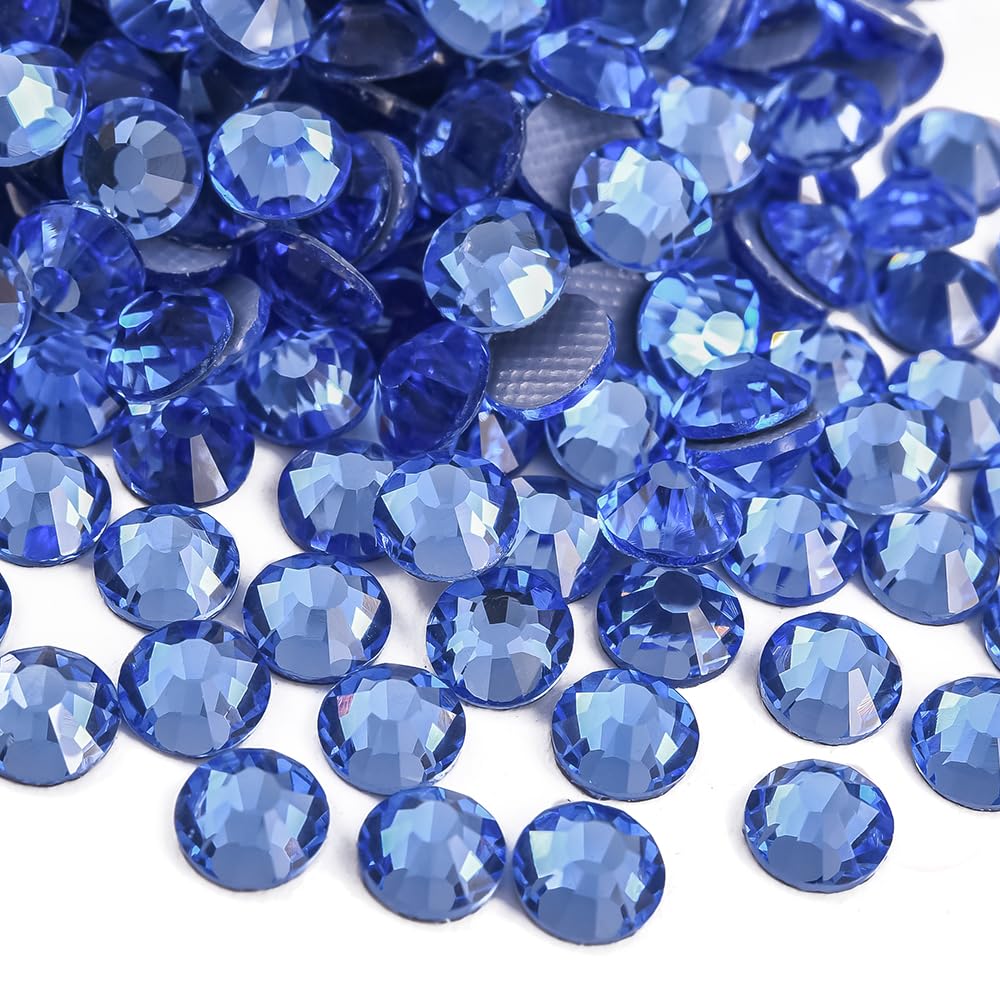 Blinginbox Hotfix Rhinestones, 1440 Pcs Crystal Hotfix Rhinestone Glass Rhinestones Round Crystal Gems Glass Stones for Clothes Shoes DIY Crafts Supplies(Lt.sapphire-SS20) — image 1