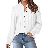 LOOKBOHO Women's Work Blouses Dressy Casual Button Down Long Puff Sleeve Elegant Retro Pleated Office Shirts Tunic Tops