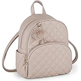 ECOSUSI Mini Backpack for Women Leather Small Backpack Purse for Ladies Cute Pom Bookbag Travel Shoulder Bag with Charm Tassel Khaki