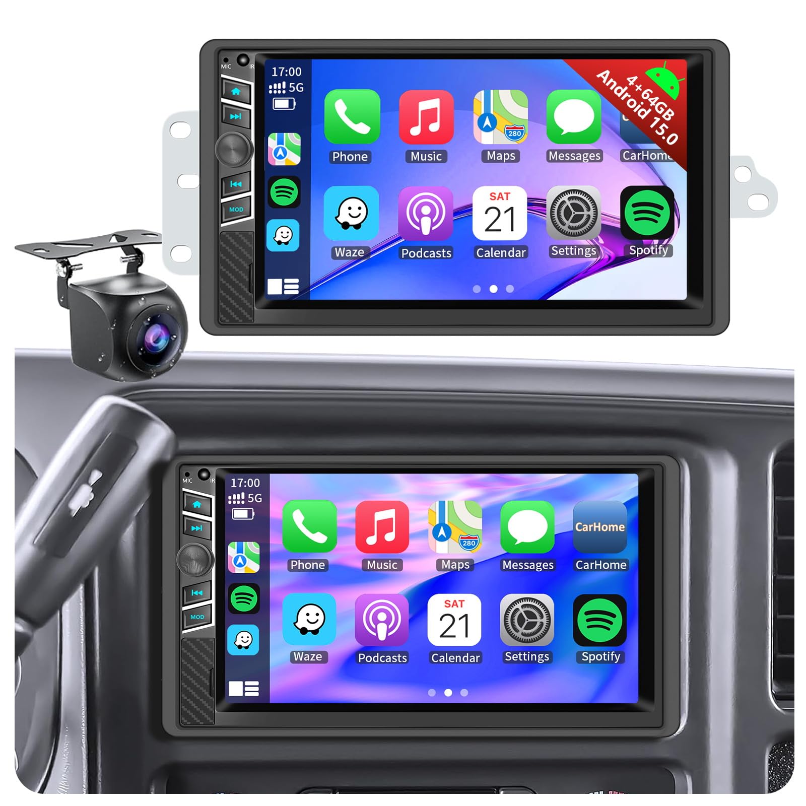 Photo 1 of 4G+64G Android 15 Car Radio for 2003 2004 2005 2006 Chevrolet Chevy Silverado Impala Tahoe GMC Sierra Yukon, 7" IPS Touch Screen Car Stereo Wireless CarPlay/Android Auto/Mirror Link, Backup Camera/SWC