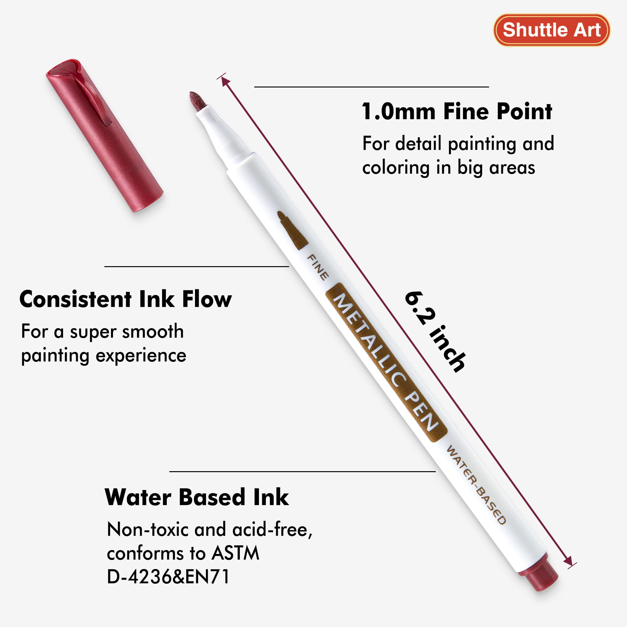 Shuttle Art Metallic Marker Pens, 30 Colors Metallic Paint Markers with 1 Coloring Book Fine Point for DIY Card, Calligraphy, Art and Crafting Projects, Works Great on Black Paper, Scrapbooks, Rock