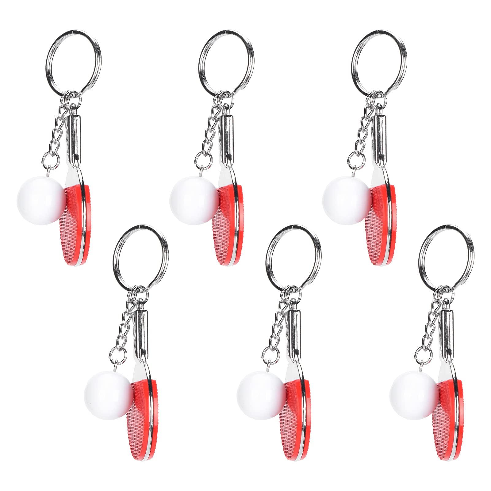 TOPINCN Key Chains 6 Metal Racket Alloy Table Tennis Racket 6 Pcs Pendant Simulation Bag Charm Keychain Key Ring Gift Bands